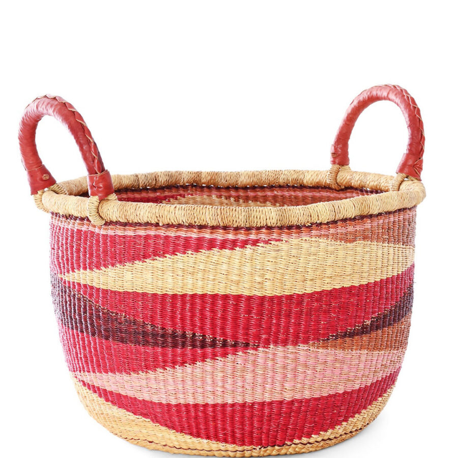 Red Triangle Design Double Handle Woven Basket