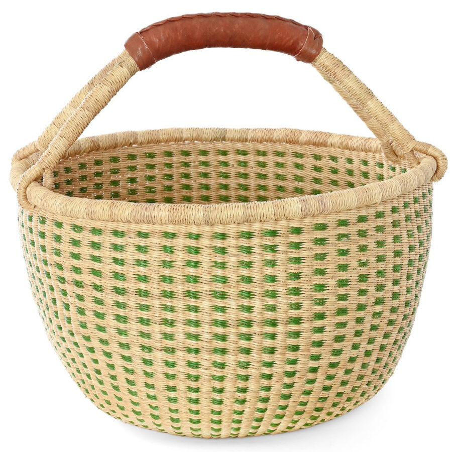 Forest Green and Natural Checked Woven Basket