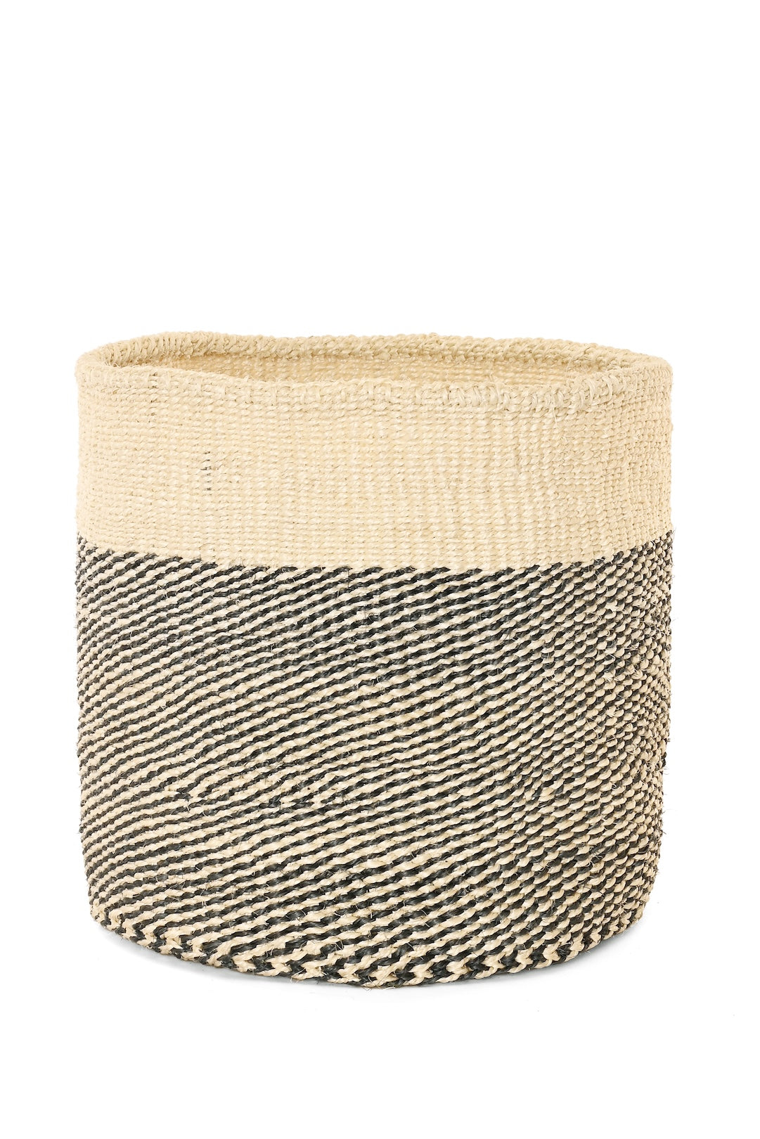 Large Charcoal Gray and Cream Twill Sisal Basket Basket