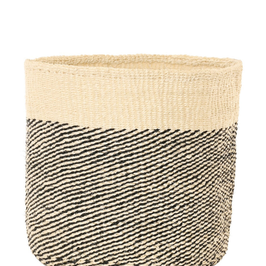 Large Black and Cream Twill Sisal Basket Basket