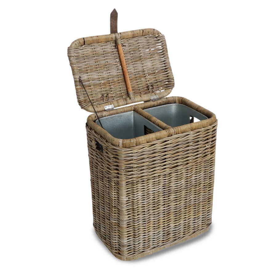 Divided Natural Wicker Recycling Basket with Practical Detail
