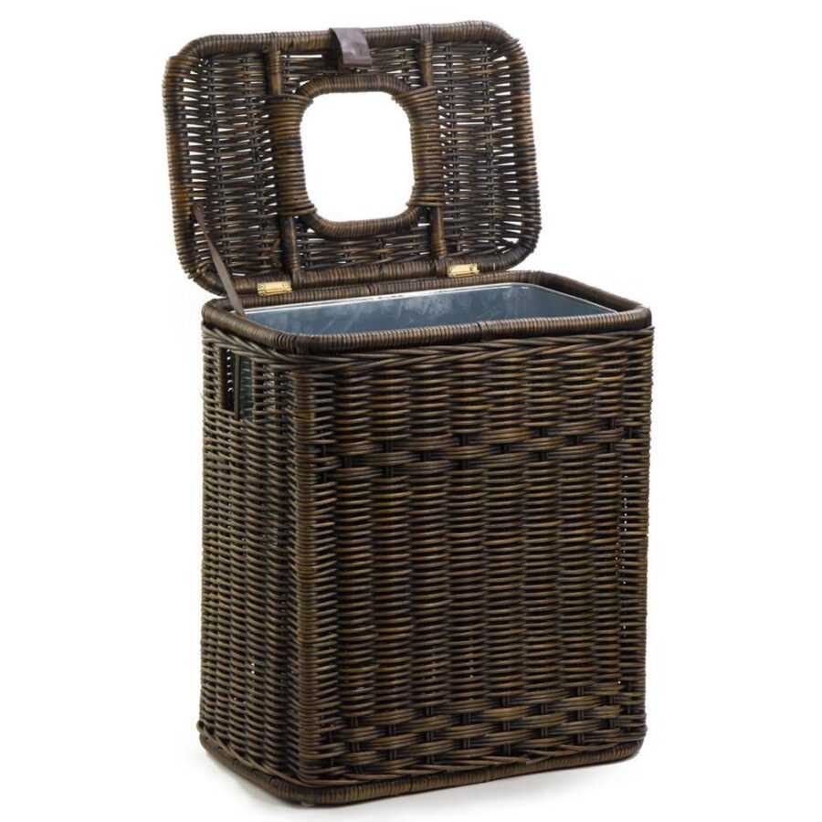 Inset Rectangular Woven Trash Bin with Metal Liner for Everyday Storage