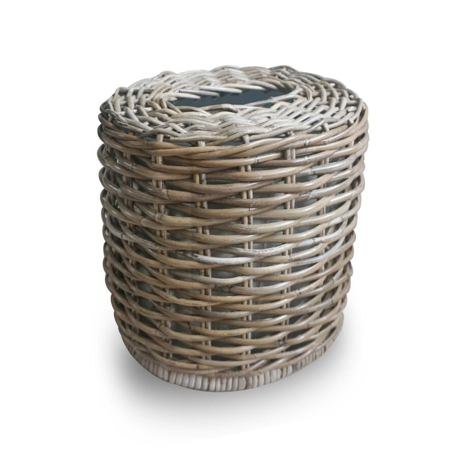 Textured Inset Oval Natural Woven Waste Bin
