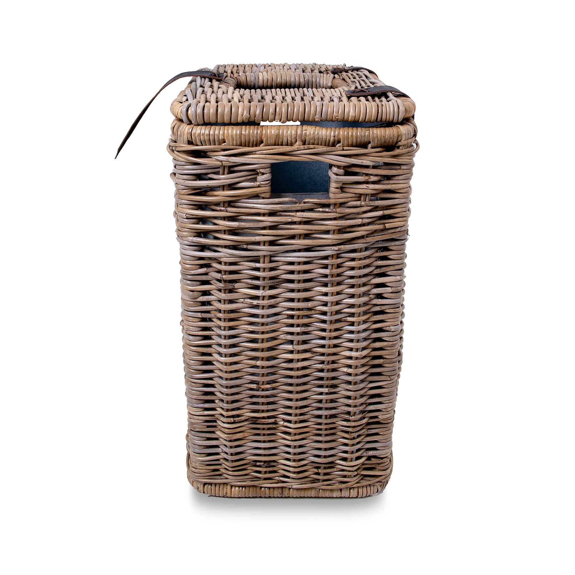 Inset Rectangular Natural Woven Trash Bin with Metal Liner for Everyday Storage - Image 4
