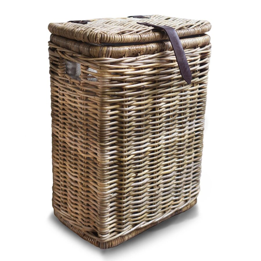Natural Wicker Rectangular Kitchen Trash Basket with Metal Liner
