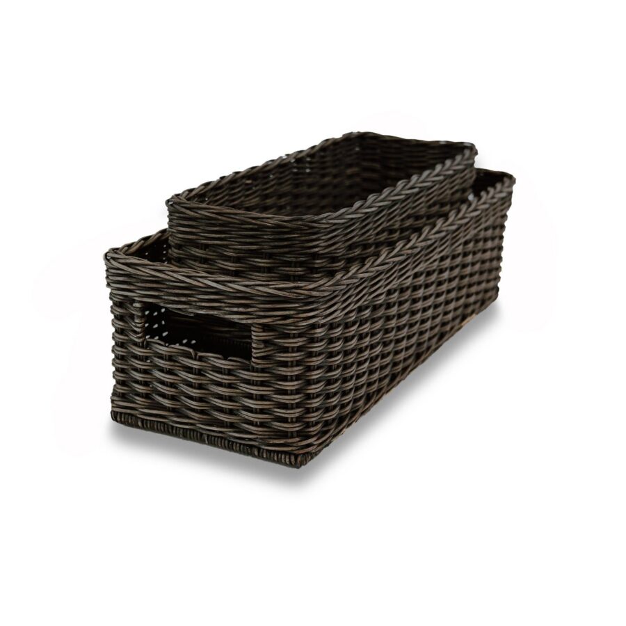 Narrow Rectangular Woven Storage Basket with Practical Detail