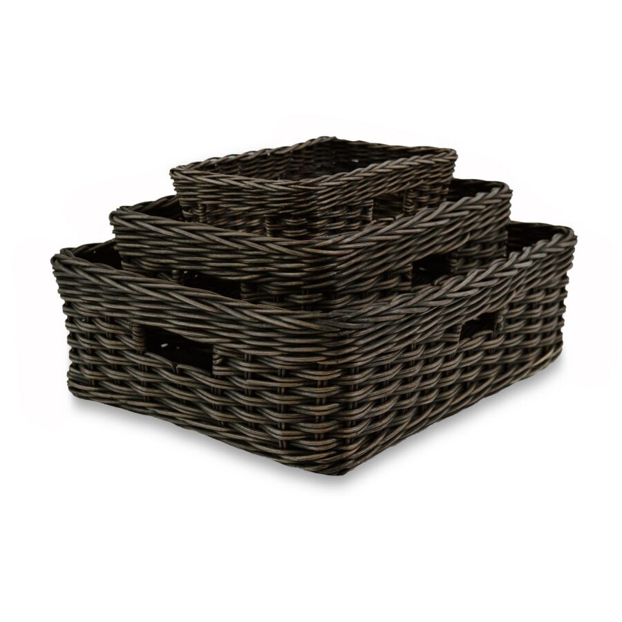 Textured Rectangular Low Woven Storage Basket
