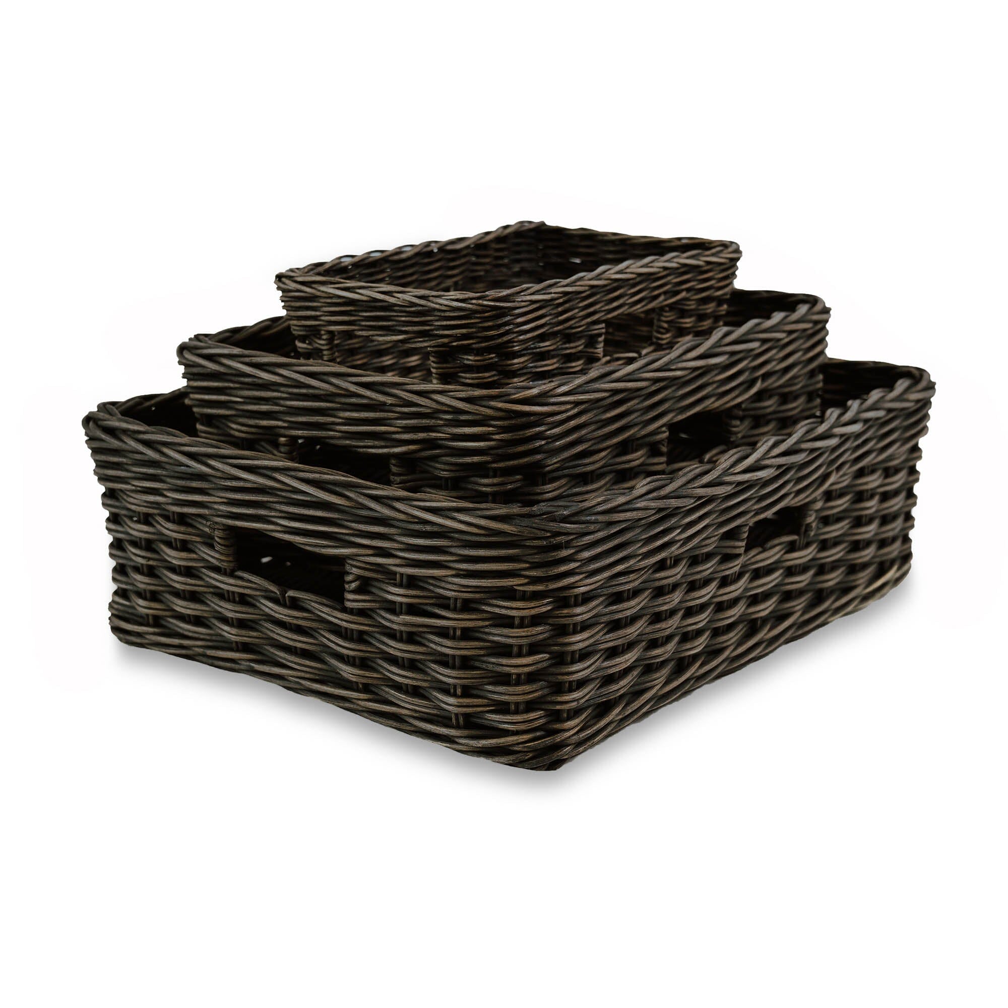 Textured Rectangular Low Woven Storage Basket
