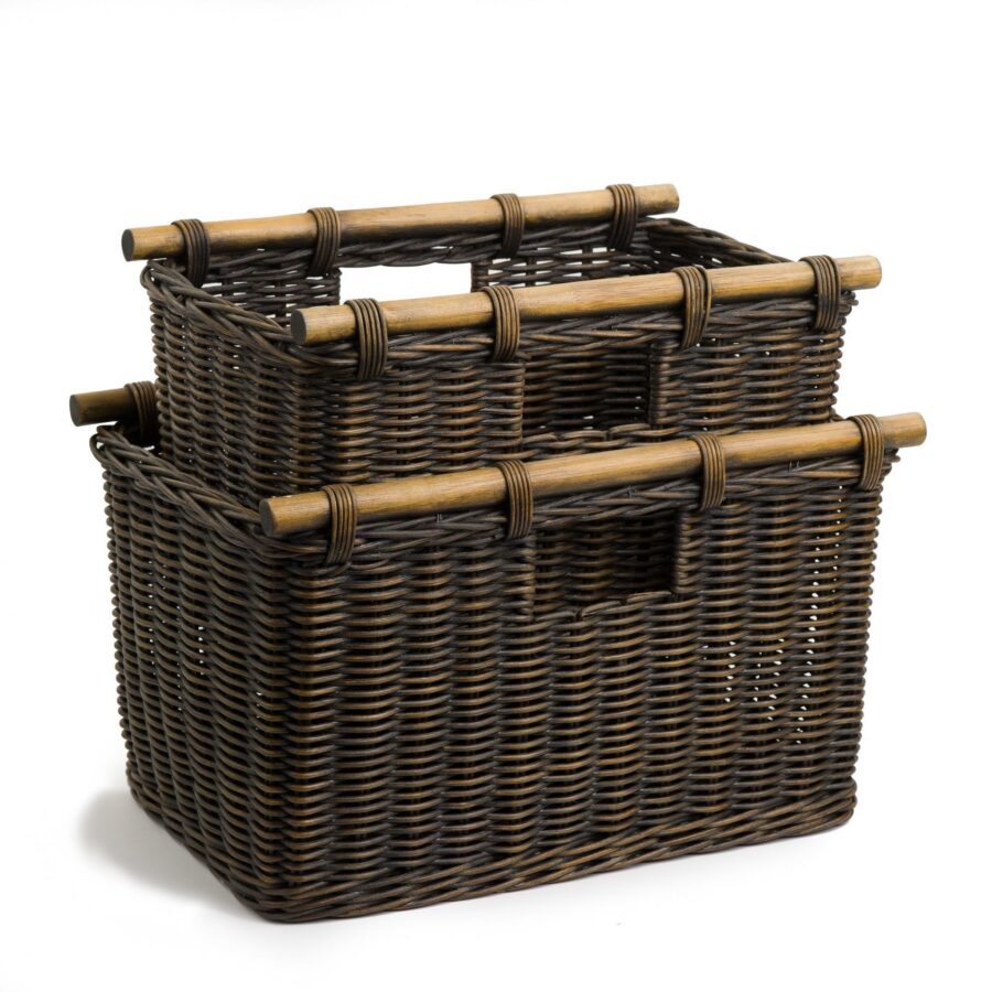 Tall Narrow Woven Storage Basket with Practical Detail
