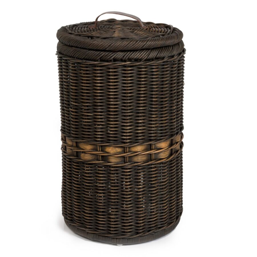 Tall Woven Trash Bin with Metal Liner with Practical Detail